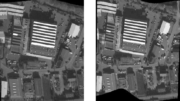 Capítulo II Sistemas de Aquisição de Imagens Digitais 34 imagens por meio dos dados de orientação direta (GPS/INS), as inclinações da aeronave são compensadas e a imagem resultante se assemelha a uma