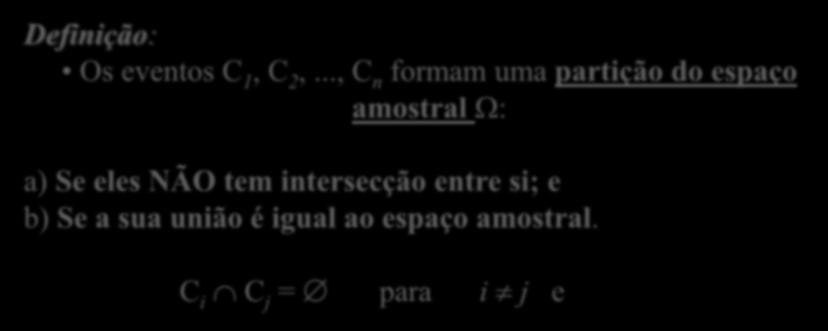 artição do espaço amostral Definição: Os eventos 1, 2,.