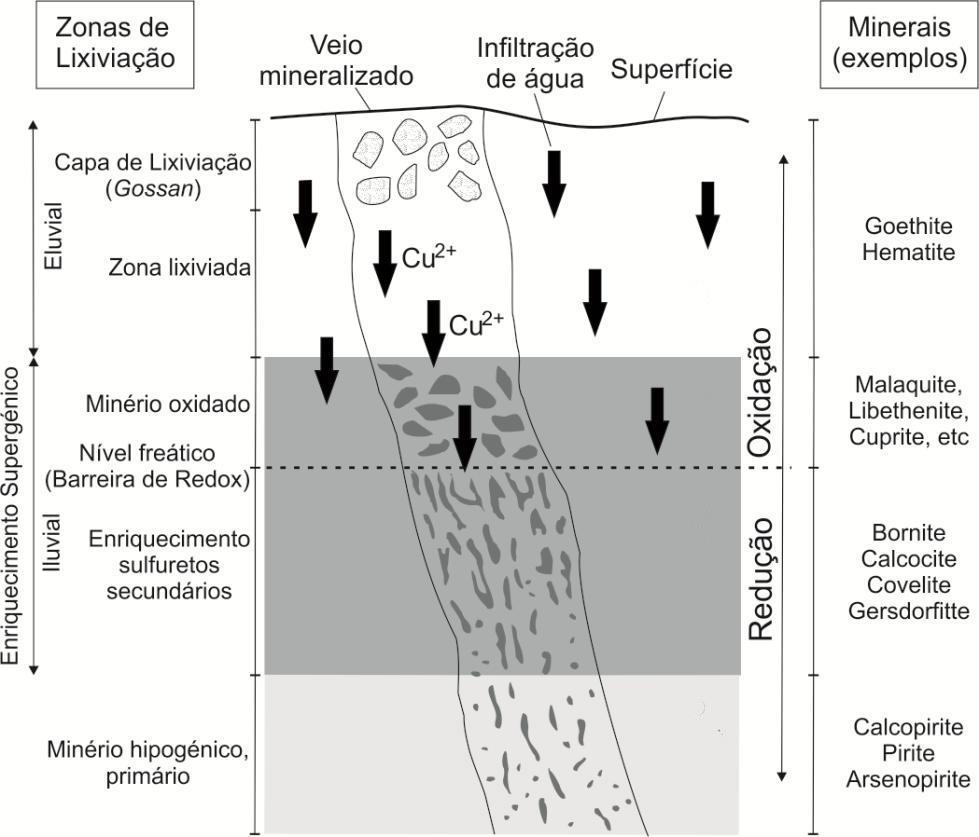 Figura 9 Zonamento vertical da mina de Miguel Vacas (adaptado de Fernandes, 2012).