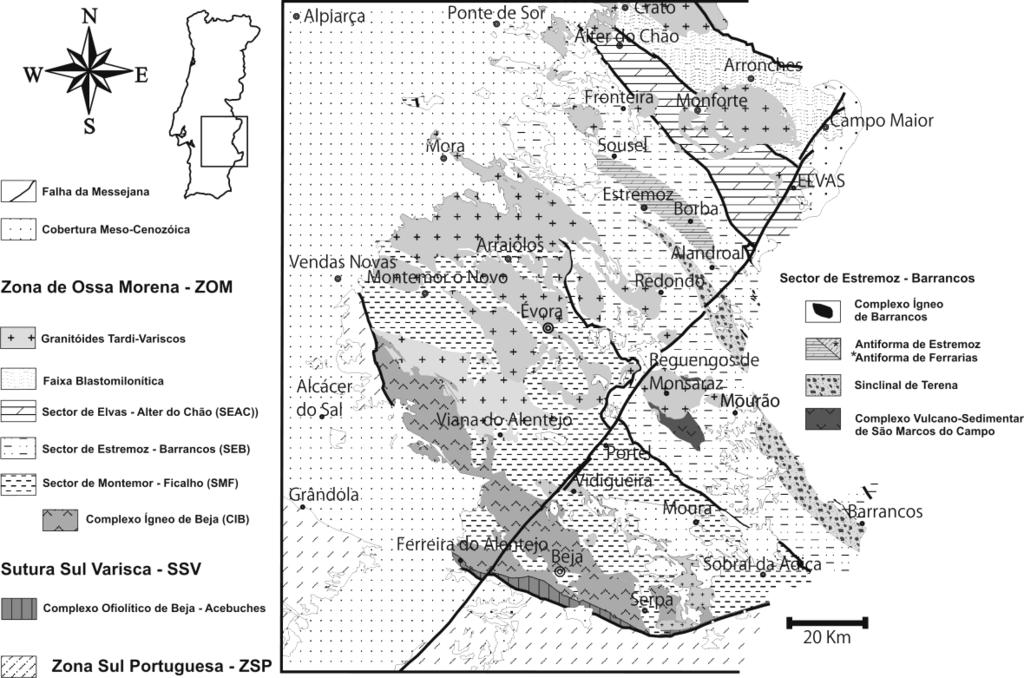 Oliveira et al., 1991; Piçarra, 2000). O limite SW, com o Sector de Montemor-Ficalho, corresponde ao carreamento de Santo Aleixo da Restauração (Araújo, 1995).