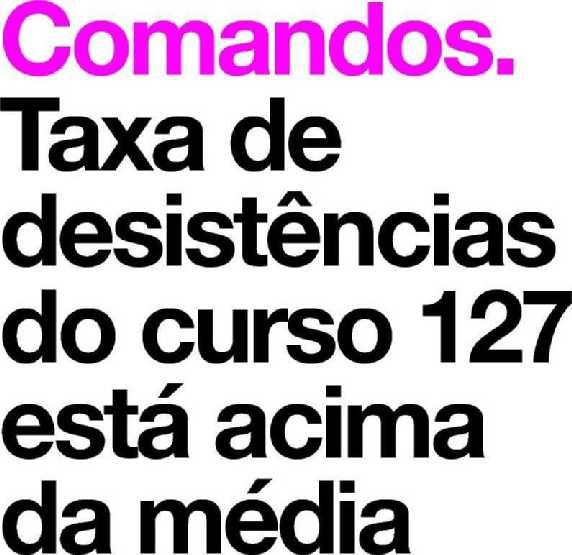 Periodicidade: Diária Sociedade i Informação Geral 974 28 09 2016 Nacional S/Cor 80000 Página (s): 14 2 cm Comandos Taxa de desistências do curso 127 está acima da média Apenas 30 dos 67