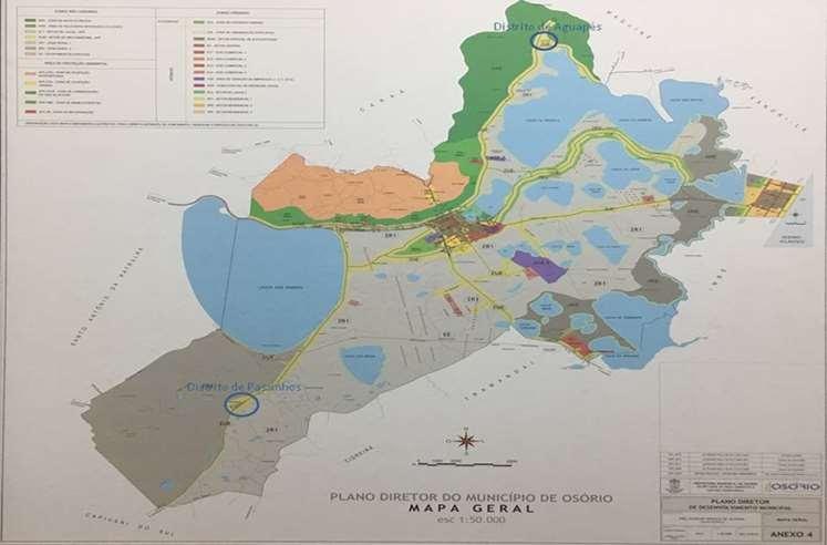 Figura 2: Área geográfica do município de Osório com destaque para a localização dos distritos de Aguapés e Passinhos. (Prefeitura Municipal de Osório, 2017).