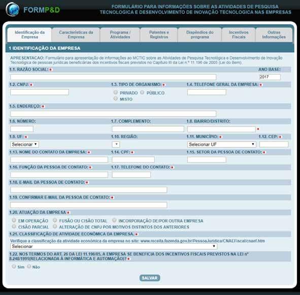 11 AnexoS Telas do Formulário para Informações sobre as Atividades de Pesquisa Tecnológica e