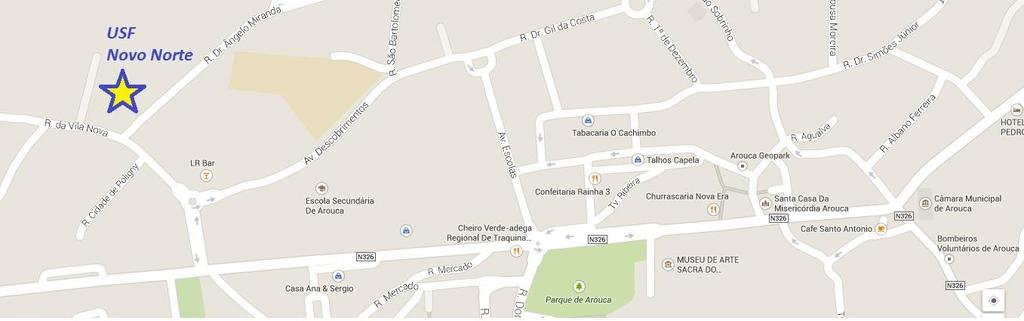 4. Localização e contactos A USF Novo Norte situa-se na Rua Dr. Ângelo Miranda, 4540-140 Arouca. Para obter direções, pode usar o site www.google.pt/maps/.