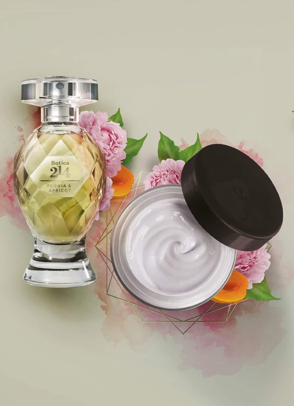 EAU DE PARFUM EAU DE PARFUM BOTICA 214 Fragrância marcante por mais de 8h* Peônia & Apricot Uma combinação surpreendente, radiante e feminina da delicadeza da flor de Peônia com o Apricot Blanc