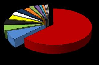 Figura 16 - % Pedido de Informação por Área de Competência 2,67% 3,20% 3,20% 3,74% 4,28% 4,82% 6,96% 2,13% 1,07% 1,07% 0,54% 0,54% 0,54% 2,13% 0,54% 62,57% DIAFI OUVIDORIA DIJOR DINES RÁDIO DIGER