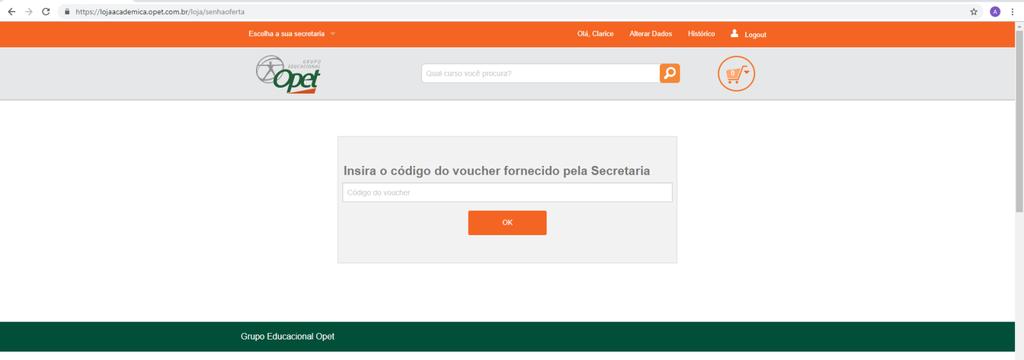 Após clicar em Inscrever-se será pedido que digite o código de