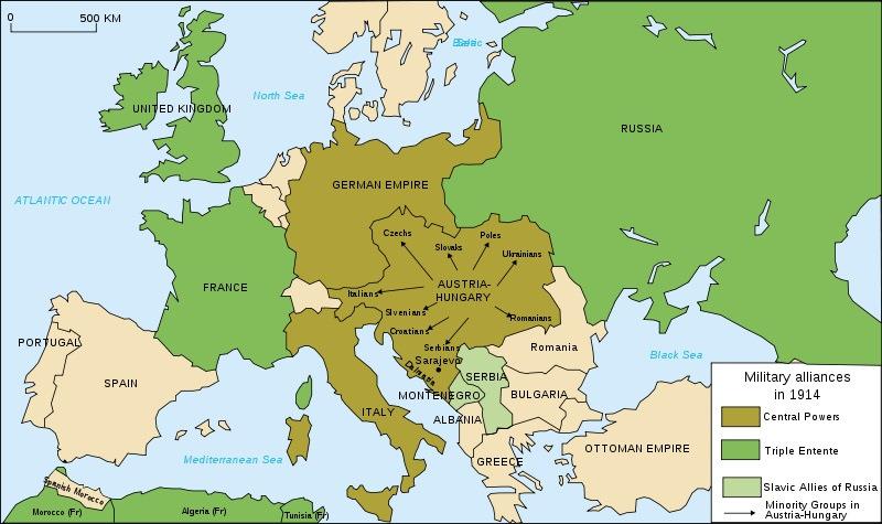 A França firma aliança com o império Russo, em 1892, e com o Reino Unido, em 1904; e o