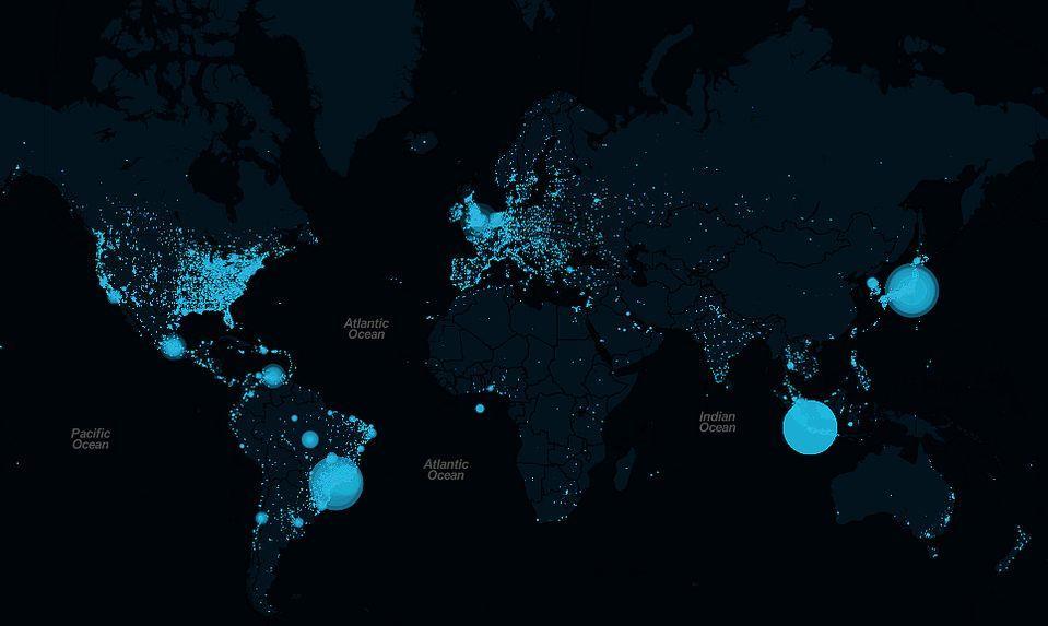 Veja onde mais se tweeta mundialmente com este mapa-múndi disponibilizado pelos