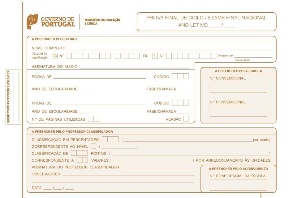 Exemplo de cabeçalho da folha de Prova Final do 3.º Ciclo do ensino básico de Português Exemplo de cabeçalho de Prova Final do 1.