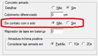 Lajes: Dentro dos dados de lajes, o critério está dentro da área "Concreto armado": Vigas: Dentro dos dados de vigas, o critério está dentro da área " Cobrimento
