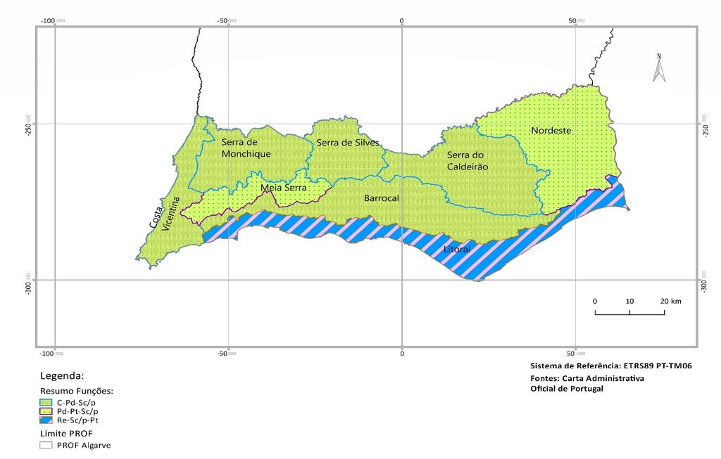 O Programa Regional de Ordenamento Florestal do algarve (PROF-Algarve) 9 Legenda: Pd: Produção (F1); Pt: Proteção (F2); C: Conservação (F3); Sc/p: Silvo pastorícia, Caça e Pesca (F4); Re: Recreio