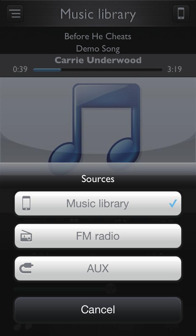 Reproduzir música no ipod/iphone Assegure-se de que instalou a aplicação HomeStudio no seu ipod/iphone. 1 Toque no ícone HomeStudio no seu ipod/ iphone.