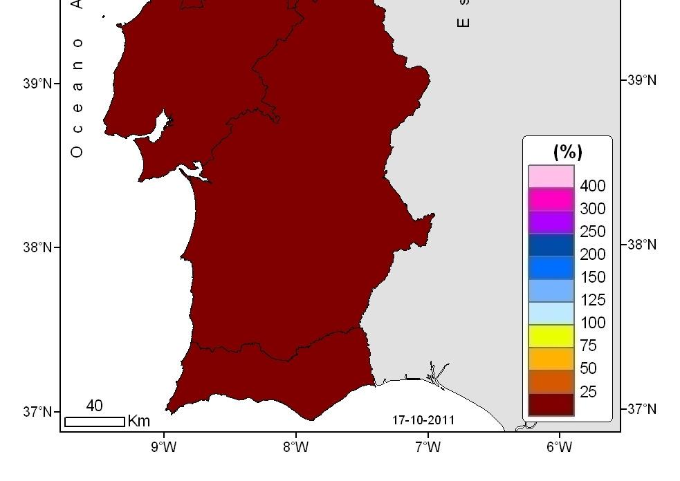 Vale do Tejo e em parte da Beira Interior e do Alentejo. Os valores acumulados de precipitação variaram entre 24.6mm em Mogadouro e 361.4mm em Lamas de Mouro (Figura 4, esq.).