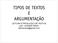 TIPOS DE TEXTOS E ARGUMENTAÇÃO LEITURA E PRODUÇÃO DE TEXTOS prof. ALEMAR RENA alemarrena@gmail.com