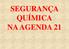 egurança Química é a prevenção ao longo do tempo, para as pessoas e o meio ambiente, decorrentes da produção, substâncias (PNUMA)