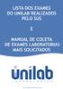 Sumário Introdução...3 Exames de sangue...4 Exames de materiais biológicos diversos...7 Listas dos Exames do SUS realizados pelo Unilab...