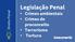 Legislação Penal Crimes ambientais Crimes de preconceito Terrorismo Tortura