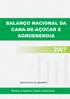 BALANÇO NACIONAL DA CANA-DE-AÇÚCAR E AGROENERGIA
