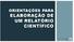 ORIENTAÇÕES PARA ELABORAÇÃO DE UM RELATÓRIO CIENTÍFICO. José Carlos Morais 2011