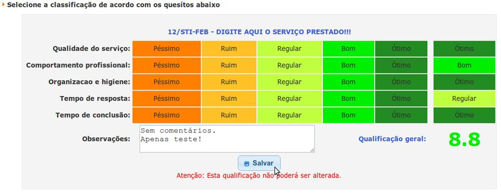 Listando as solicitações, podemos visualizar a nota geral da qualificação e