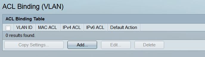 A tabela de ligação ACL indica todos os ACL traçados atualmente aos VLAN. Se nenhum ACL foi traçado, a seguir a tabela está vazia.