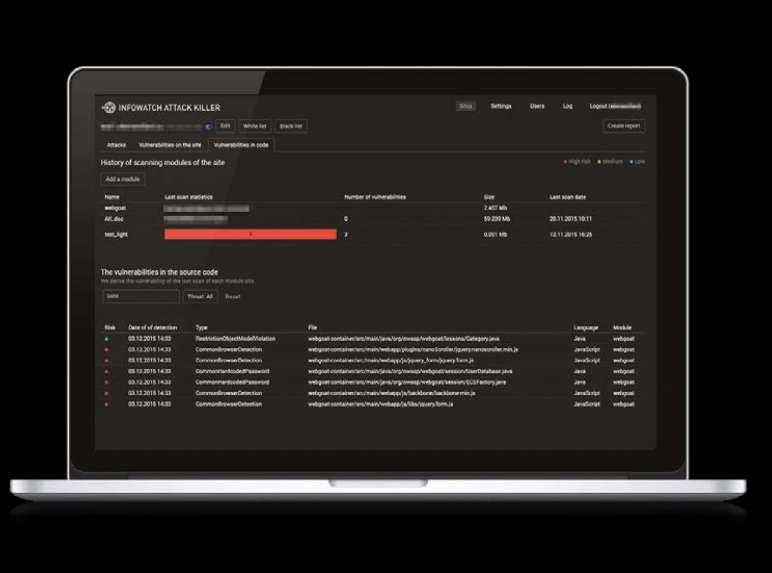 INFOWATCH ATTACK KILLER: ARQUITETURA INFOWATCH ATTACK KILLER WEB APPLICATION FIREWALL (WAF) INFOWATCH ATTACK KILLER CUSTOM CODE SCANNER (CCS) Tecnologia de análise estática para detectar