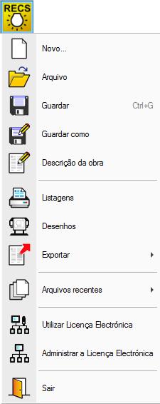 Arquivo Permite abrir um ficheiro, criar um novo, copiar, apagar, procurar, comprimir, descomprimir, enviar e partilhar ficheiros de obras.