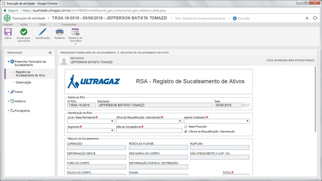 preenchimento das informações sobre o