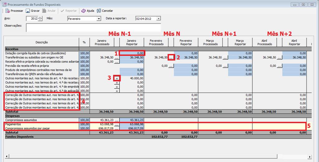 Processamento do cálculo dos fundos disponíveis mensais Contabilidade A janela de processamento dos fundos disponíveis encontra-se em Movimentos Processamento de Fundos Disponíveis.