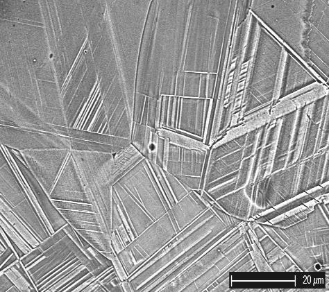 Figura 8. Micrografias da liga fundida e laminada/solubilizada a 700 C obtidas em microscópio eletrônico de varredura, laminadas com redução de 80% na espessura. Aumento 3000x.