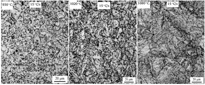 55 Figura 7 - Simulação do curvamento a quente por Wang, Xu [24] mostrando a evolução microestrutural para aço API X80 com CEIIW = 0,41% em função da variação da temperatura de aquecimento durante