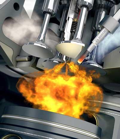 Combustão em MIE Nos motores do ciclo Diesel a ignição ocorre por auto-ignição (TAI) no contato do combustível injetado com o ar aquecido pela compressão provocada pelo pistão.