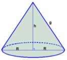 No cone reto a seguir, a geratriz (g) mede 20 cm e a altura mede 16 cm. Determine seu volume.