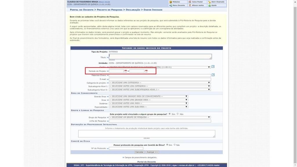 Os projetos de pesquisas envolvendo seres humanos ou animais devem ser previamente registrados na Plataforma Brasil ou na Comissão de Ética no Uso de Animais (CEUA/UFPB), no ato de inscrição do