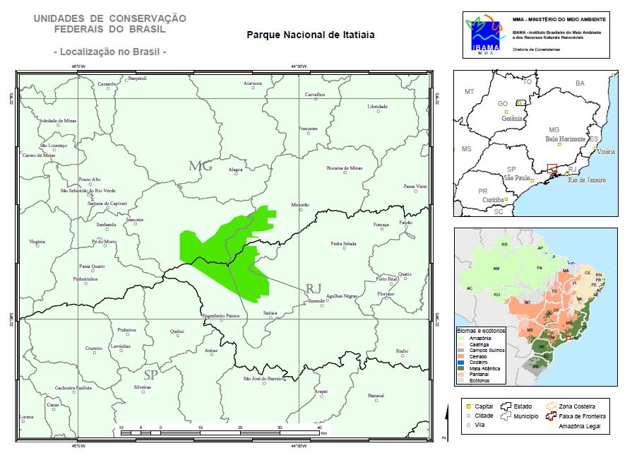 Mapa 1: Localização do Parque Nacional do Itatiaia, na Região Sudeste do Brasil (Fonte: www.ibama.gov.br).
