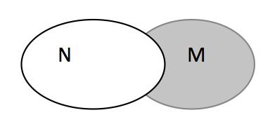 A expressão Nenhum M é N é equivalente é a Nenhum N é M. Caso 3: Algum M é N A palavra algum representa elemento comum, isto é, que pertence aos dois conjuntos ao mesmo tempo.
