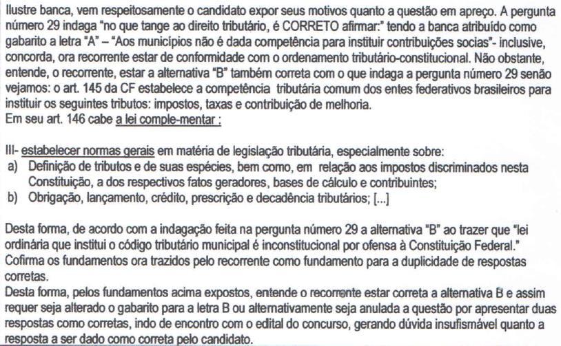 Resposta ao recurso interposto contra a Questão 29, da Prova de ADVOGADO, do Concurso Público nº. 001/2013, da Câmara de Vereadores do Município de Trombudo Central/SC.