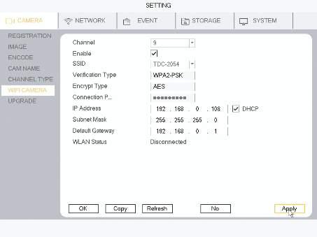 Adicionar uma camera Wi-Fi Adicionar uma câmara Wi-Fi ao seu DVR Aceda a Camera A câmara tem de estar ligada ao router através de um cabo de Ethernet para que o DVR tente estabelecer a ligação.