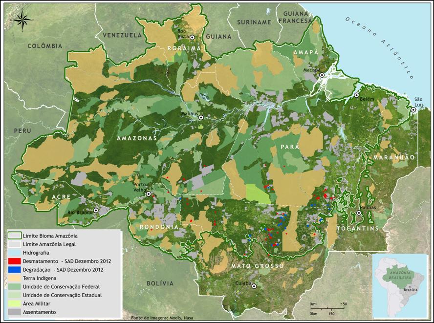 Figura2. Desmatamento e Degradação Florestal em dezembro de 2012 na (Fonte: Imazon/ SAD).