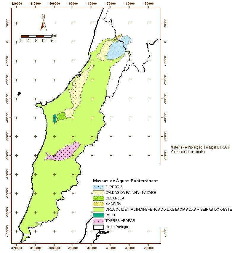 Figura 2-1 Localização da massa de águas subterrâneas de Torres Vedras na área do PBH Oeste Quadro 2-1 Identificação da massa de águas subterrâneas e litologias dominantes Massa de águas