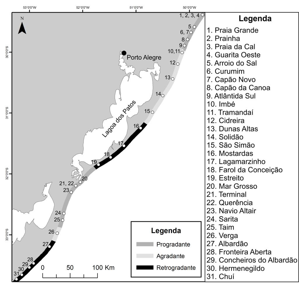 18 Figura 4 Divisão dos tipos de barreiras costeiras holocênicas encontradas ao longo do litoral do RS, a partir de dados bibliográficos.