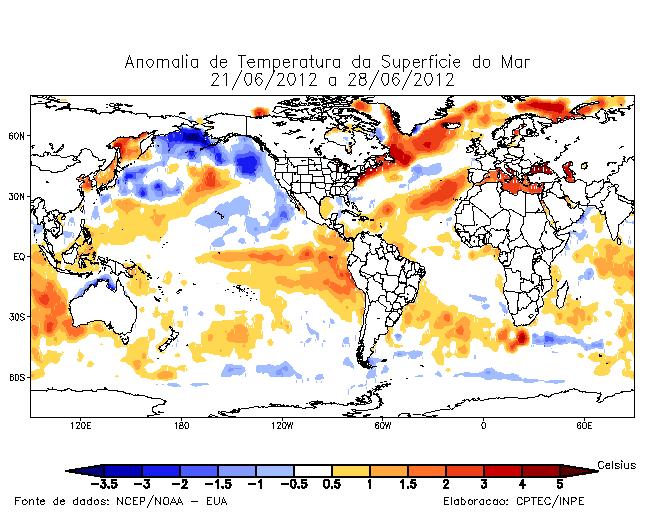 .. Análise Climática Conforme comentado anteriormente, as condições da TSM do Pacífico Equatorial permanecem ainda em uma condição de transição para o fenômeno El Niño, sendo que neste mês de junho