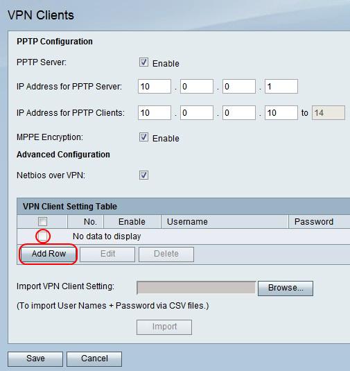 Etapa 1. O clique adiciona a fileira para adicionar um cliente VPN novo, ou para editar um cliente VPN existente, para verificar uma caixa de seleção do cliente VPN e um clique edite. Etapa 2.