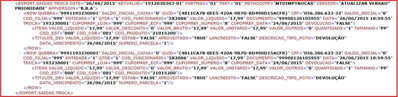 Validações O XML referente à exportação das informações apresentará a operação da seguinte