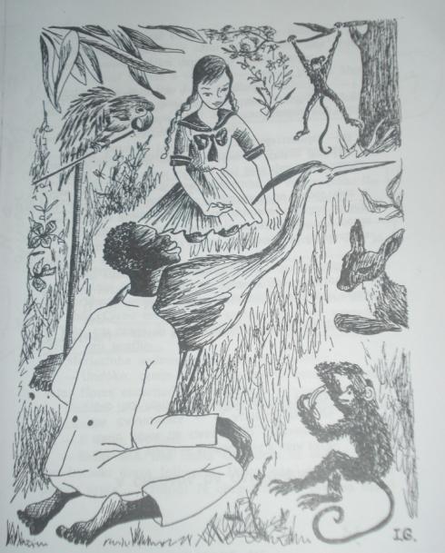 No que se refere às ilustrações de Mariazinha em África (1973), Inês Guerreiro como que atualiza o trabalho de ilustração, sobretudo com a representação das personagens brancas, que se apresentam
