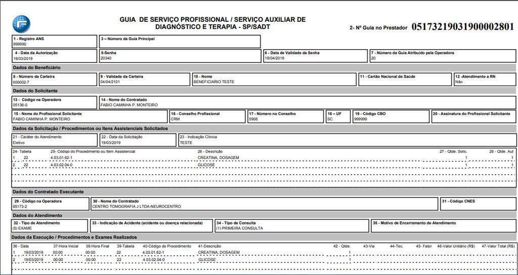 Guia de exames, representado na figura 9.