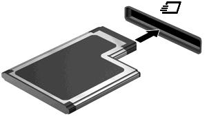 A ranhura da placa ExpressCard poderá conter uma inserção de protecção. Para remover a inserção: 1. Prima a inserção (1) para a desbloquear. 2. Puxe a inserção para fora da ranhura (2).