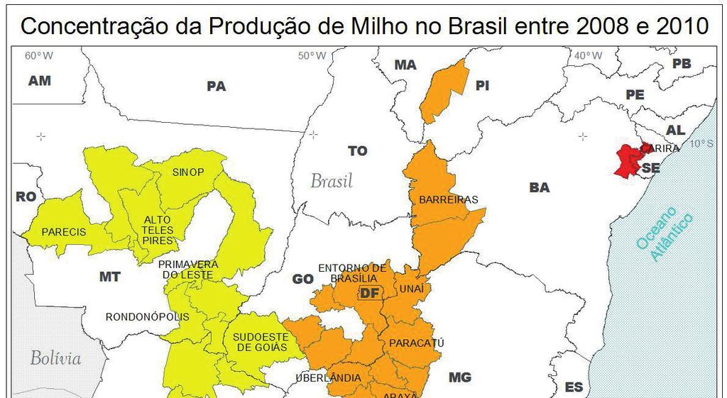 Áreas de Concentração da Produção de Milho no Brasil entre 2008 e 2010