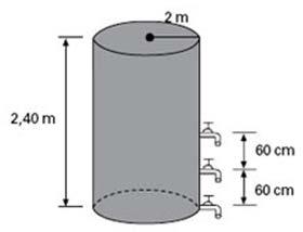 06) Um tnque com form de um cilindro circulr reto tem,40m de ltur e rio d bse igul m, estndo com bse poid num plno horizontl.